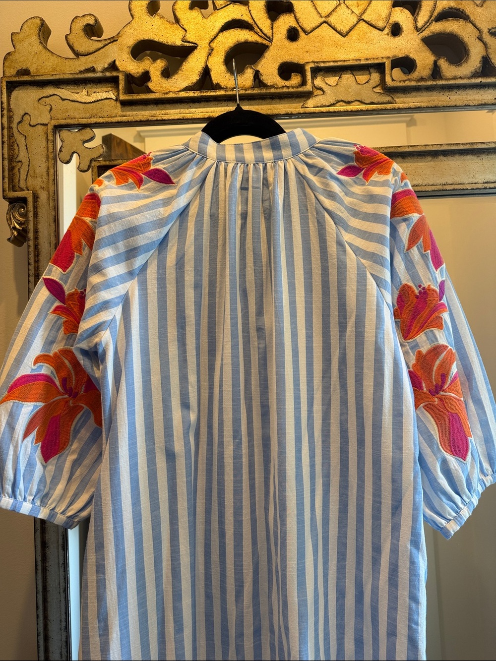 THML Blue & White Stripe Dress with Orange Floral Embroidery - Picture 4 of 4
